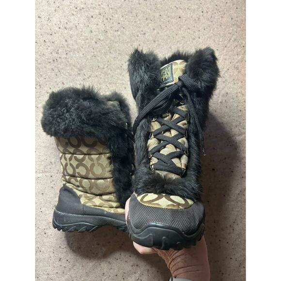 Coach Monogram C Rabbit Fur Lined Lace Up Boots Women’s 8 - Picture 2 of 10